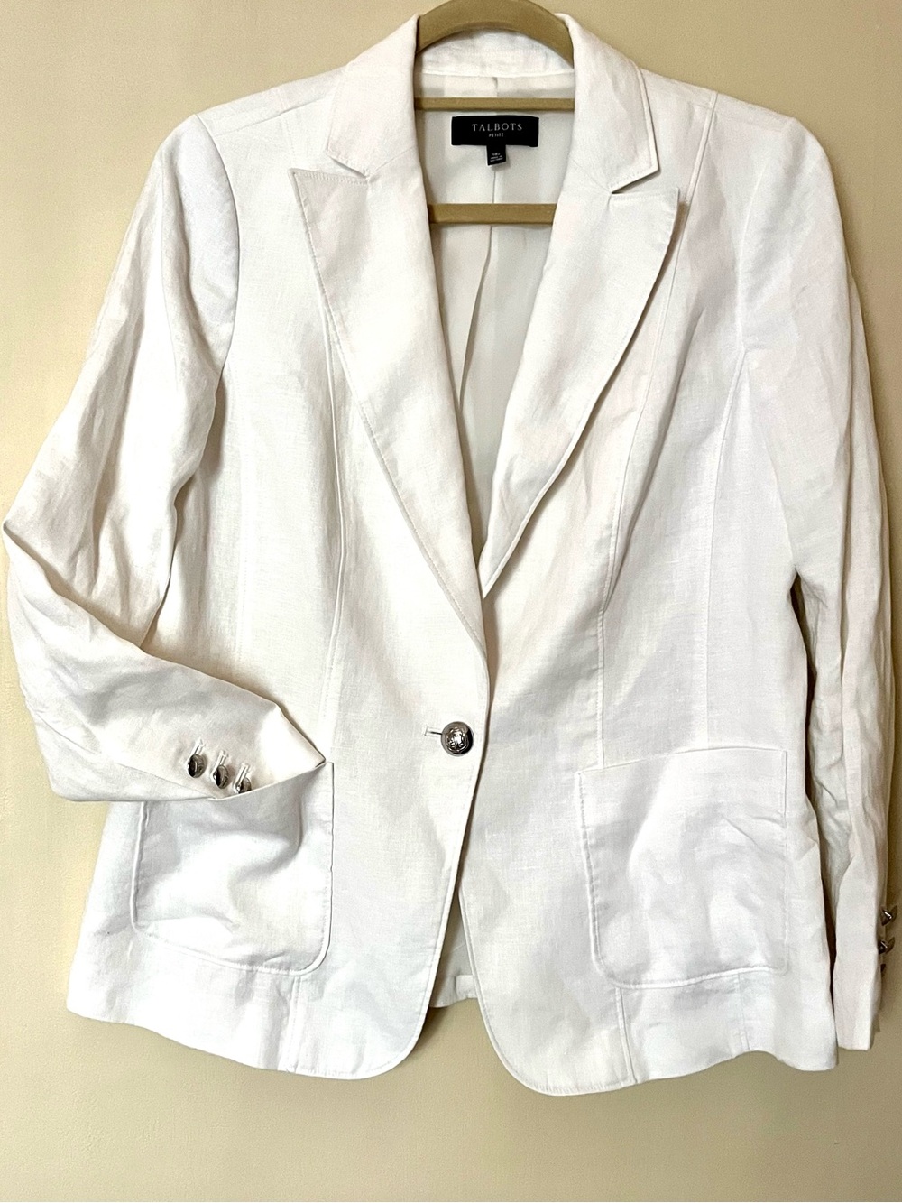 NWOT Talbots white linen blazer 10P crisp old money minimalist classic preppy
